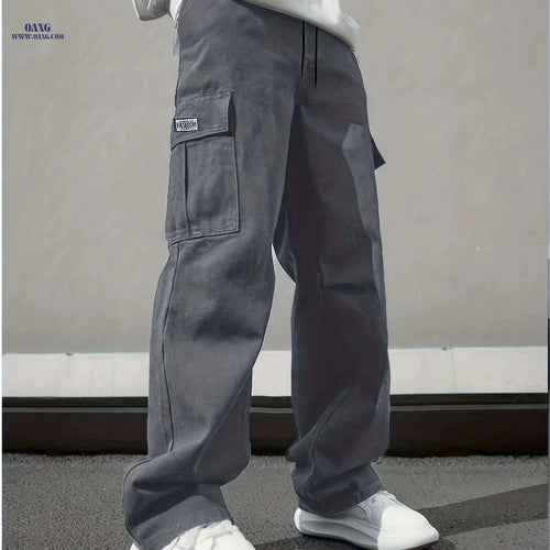 Durable Men's Cargo Pants - Multi-Pocket Straight Leg Casual Trousers   OAXG Black / FR S