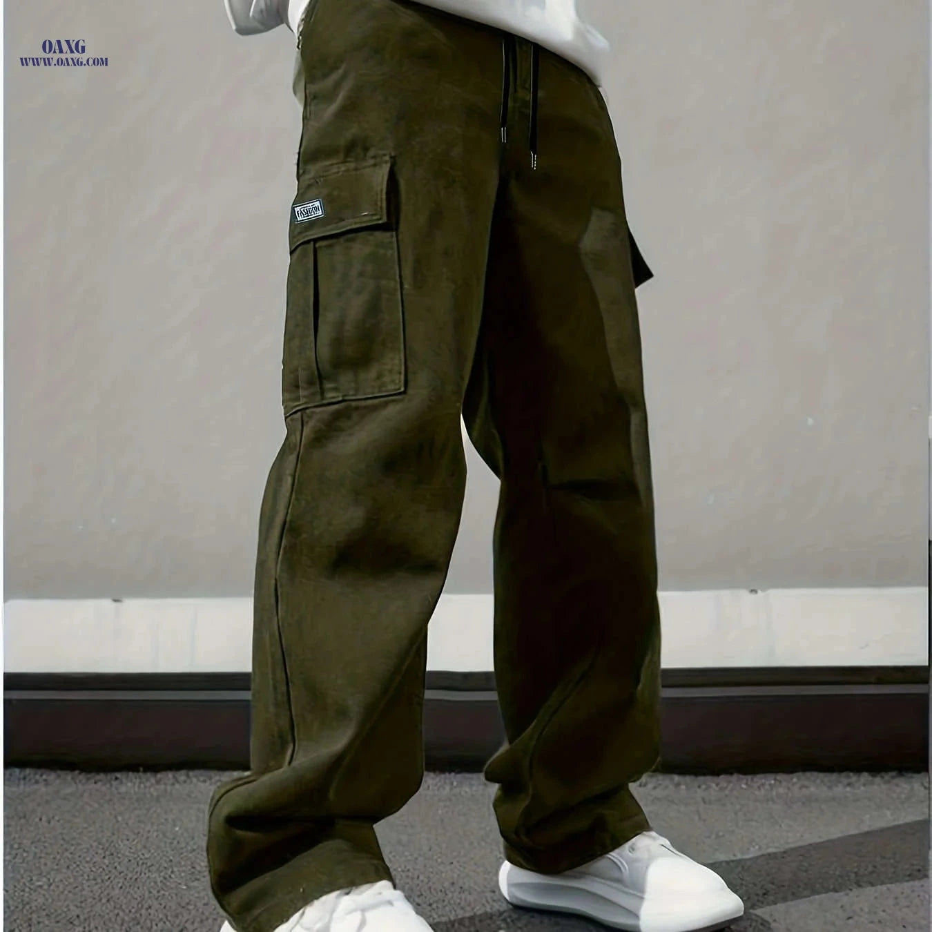 Durable Men's Cargo Pants - Multi-Pocket Straight Leg Casual Trousers   OAXG Black / FR S
