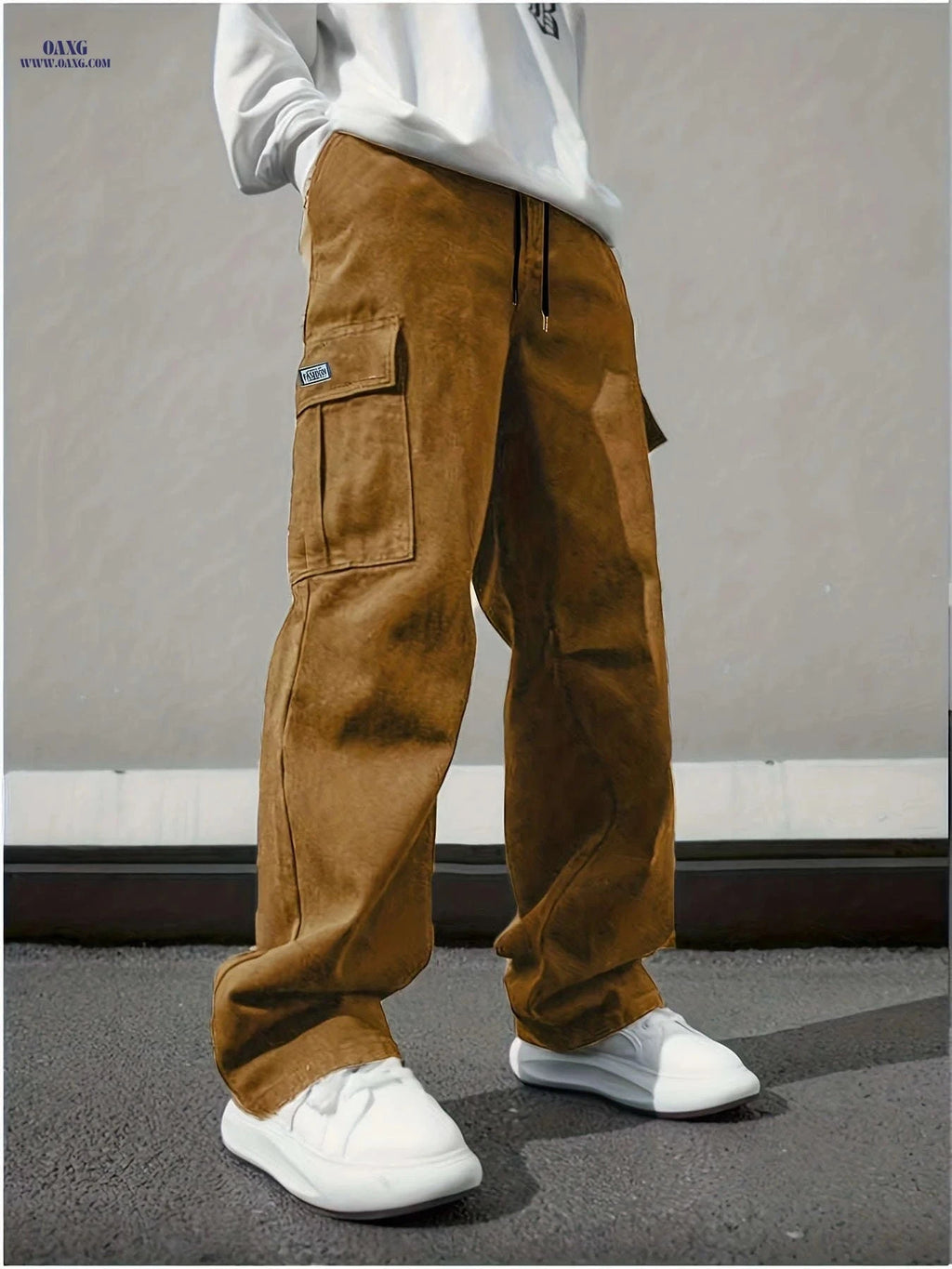 Durable Men's Cargo Pants - Multi-Pocket Straight Leg Casual Trousers   OAXG Black / FR S
