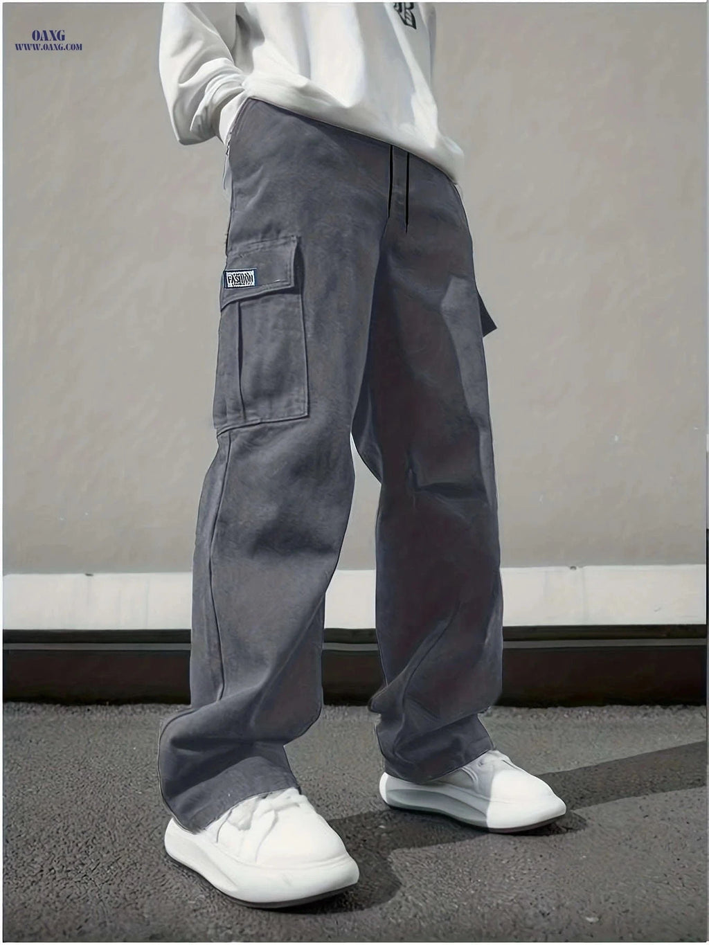 Durable Men's Cargo Pants - Multi-Pocket Straight Leg Casual Trousers   OAXG Black / FR S