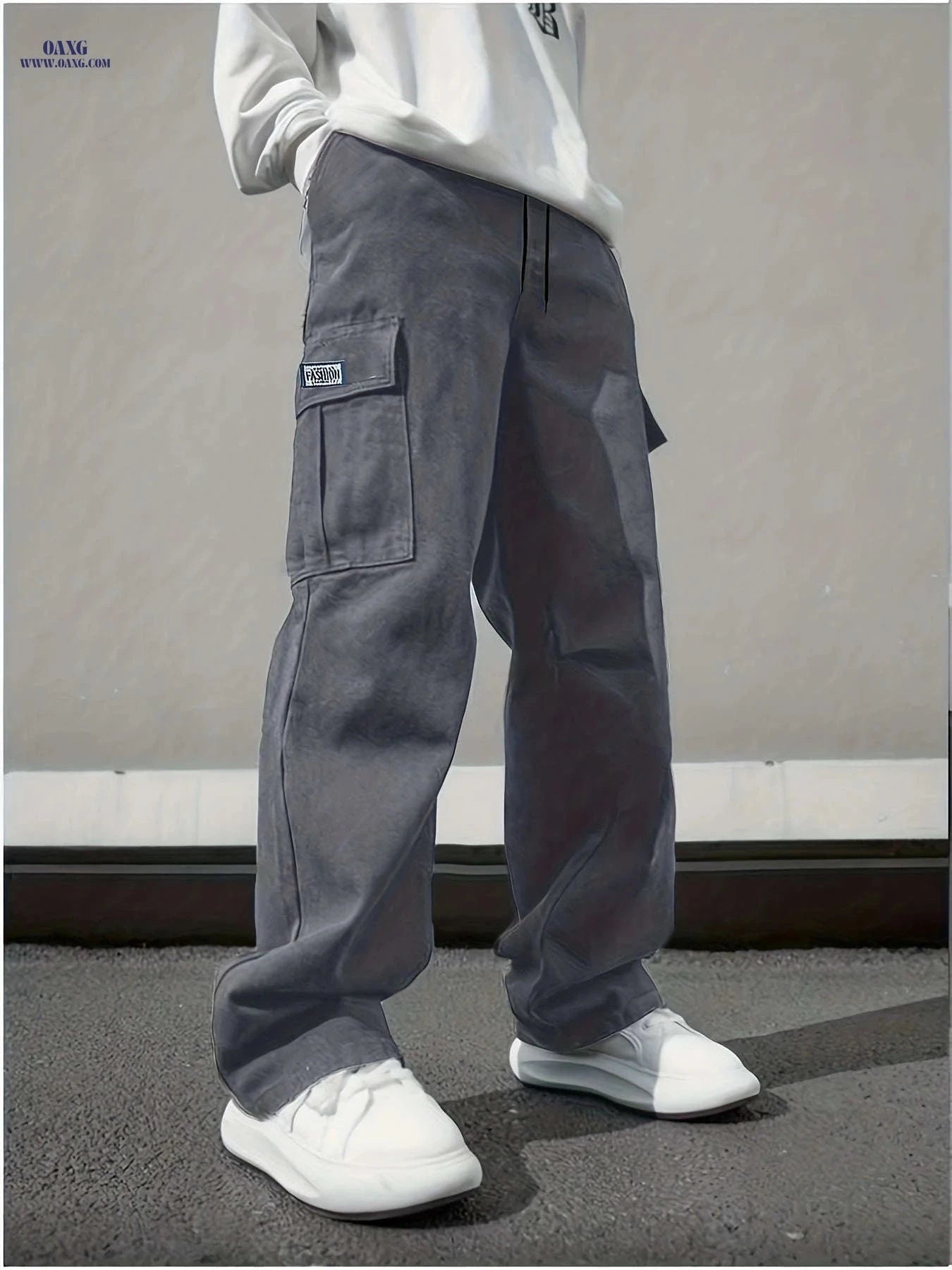 Durable Men's Cargo Pants - Multi-Pocket Straight Leg Casual Trousers   OAXG Black / FR S