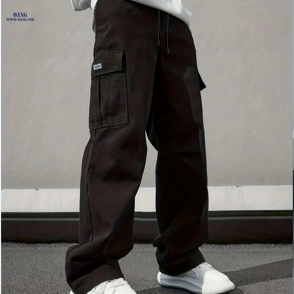 Durable Men's Cargo Pants - Multi-Pocket Straight Leg Casual Trousers   OAXG 