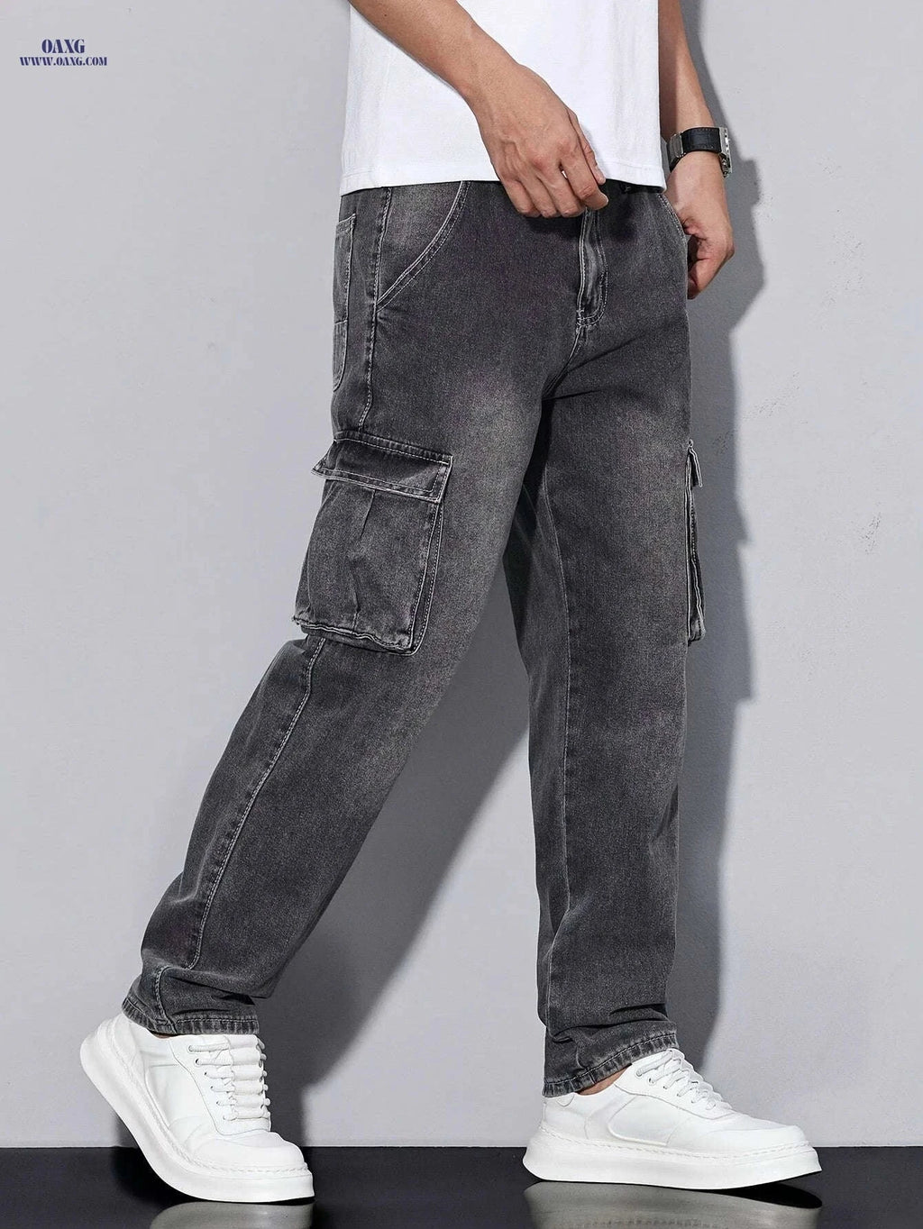 Durable Men's Outdoor Jeans - Multi-Pocket, Machine Washable Cargo Pants   OAXG 