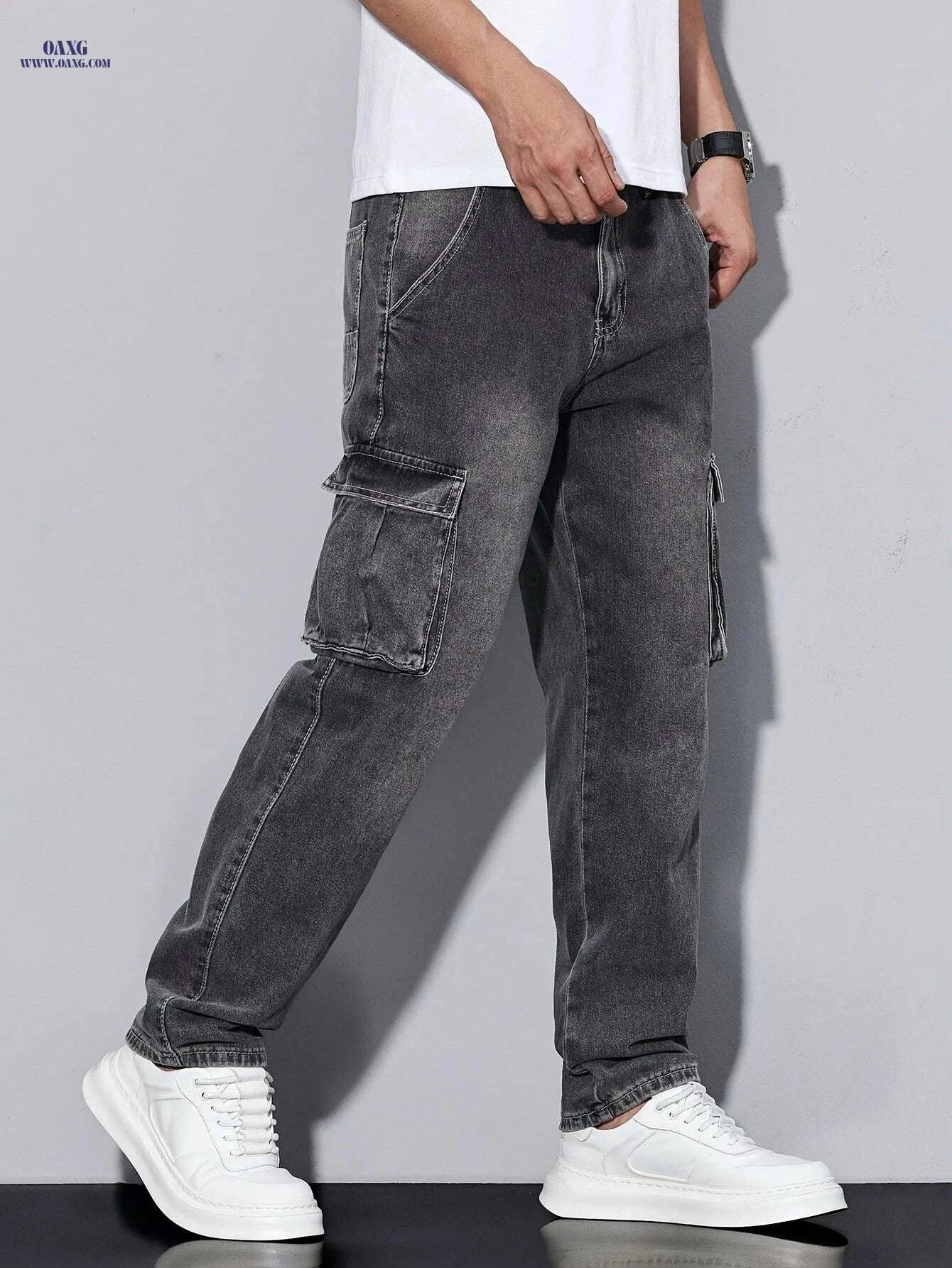 Durable Men's Outdoor Jeans - Multi-Pocket, Machine Washable Cargo Pants   OAXG 