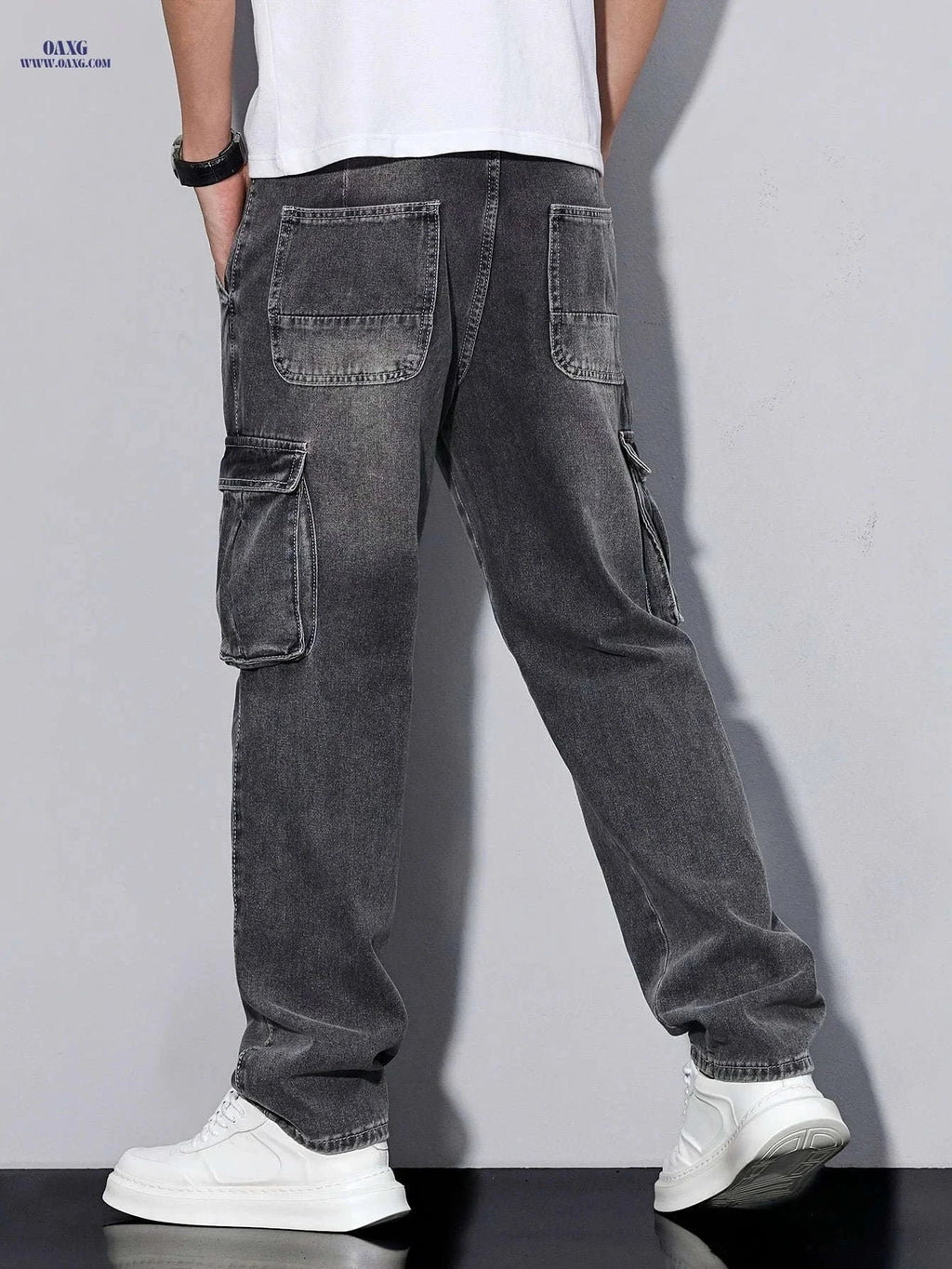 Durable Men's Outdoor Jeans - Multi-Pocket, Machine Washable Cargo Pants   OAXG 