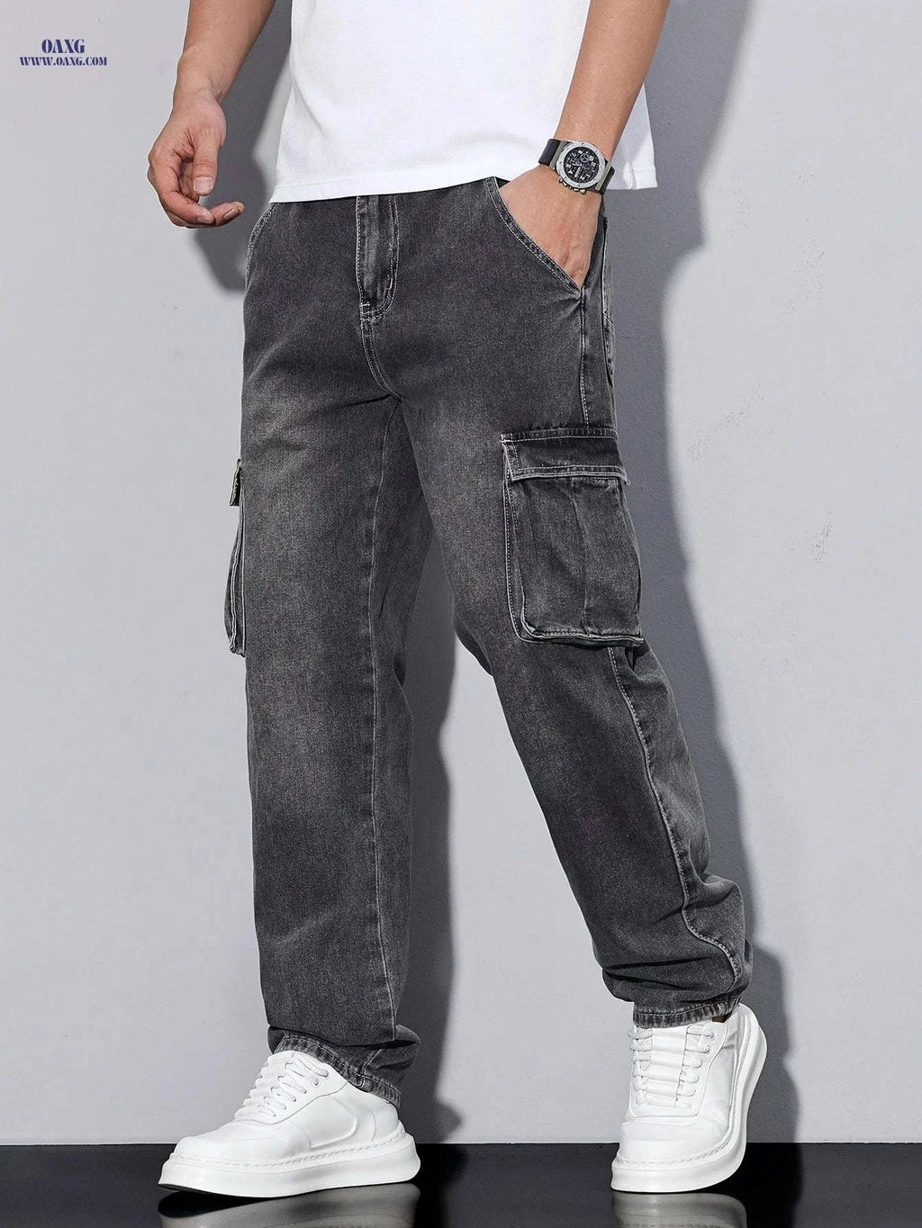 Durable Men's Outdoor Jeans - Multi-Pocket, Machine Washable Cargo Pants   OAXG 