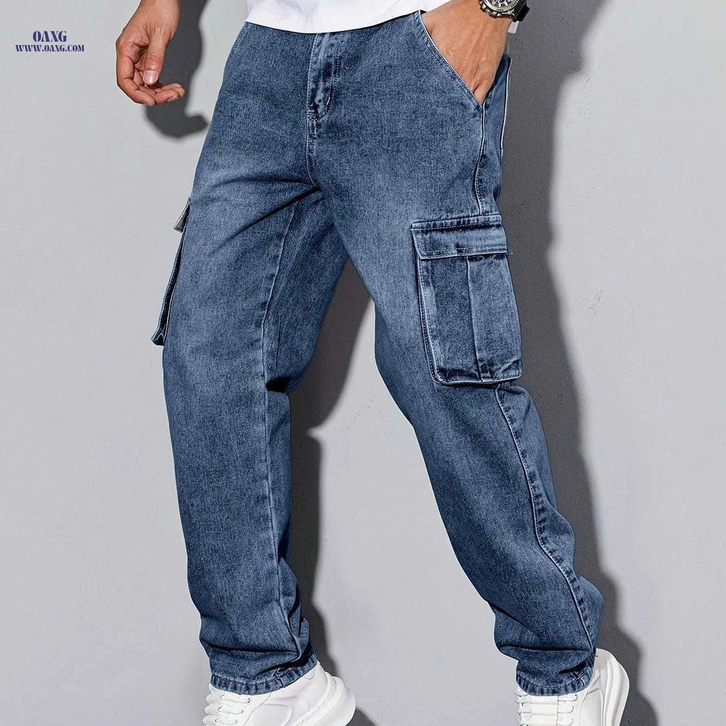 Durable Men's Outdoor Jeans - Multi-Pocket, Machine Washable Cargo Pants   OAXG Peacock Blue / FR S