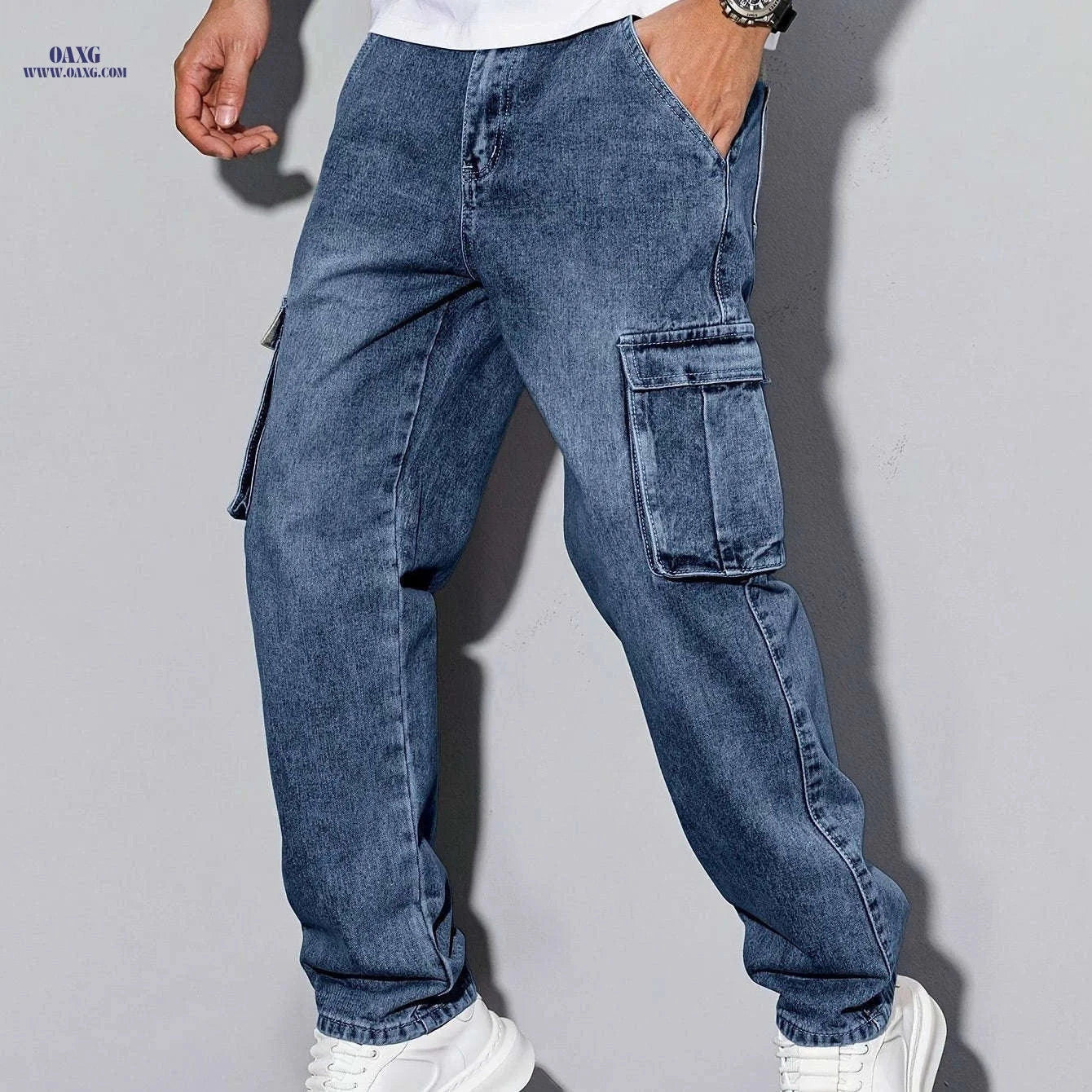 Durable Men's Outdoor Jeans - Multi-Pocket, Machine Washable Cargo Pants   OAXG Peacock Blue / FR S