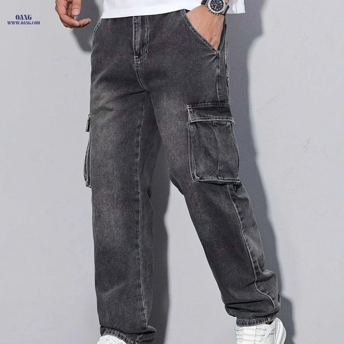 Durable Men's Outdoor Jeans - Multi-Pocket, Machine Washable Cargo Pants   OAXG Peacock Blue / FR S