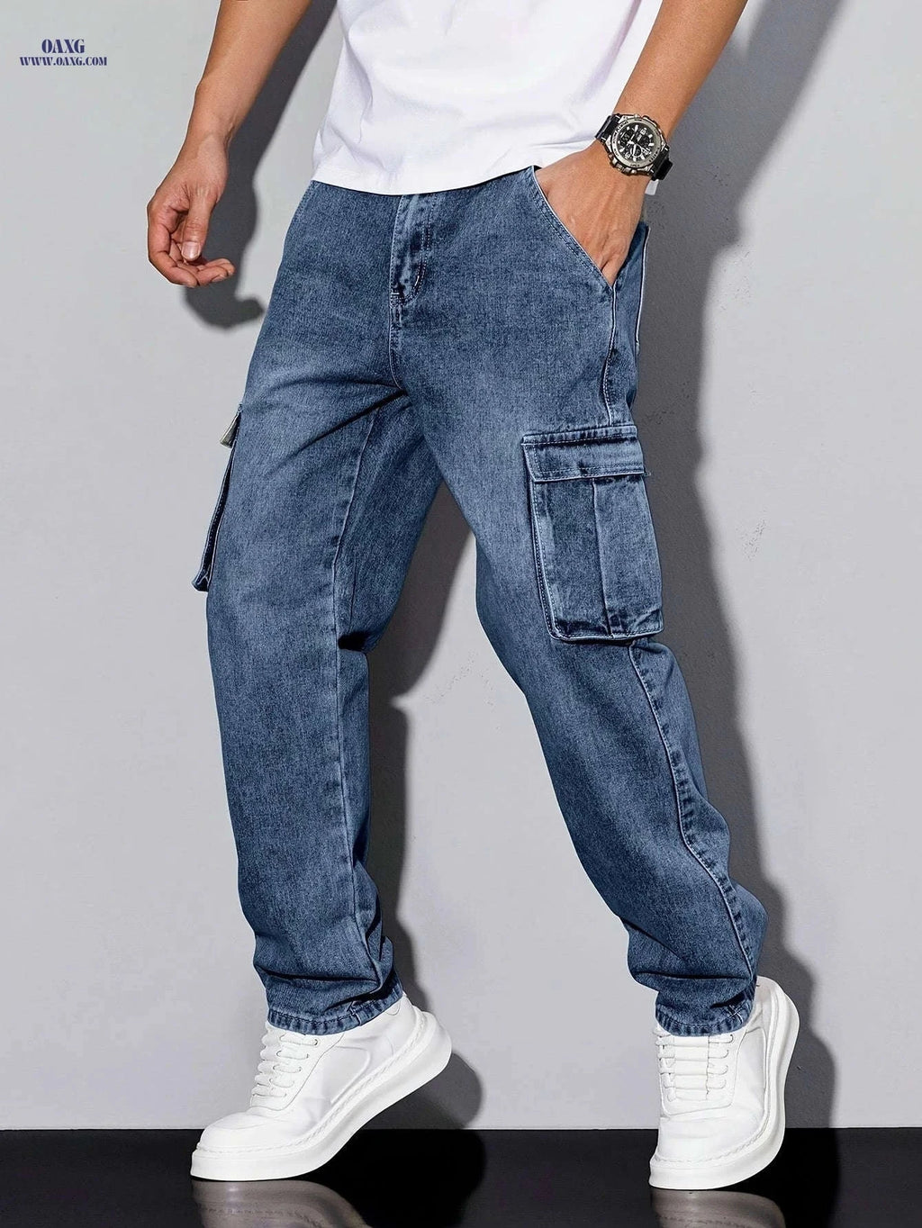 Durable Men's Outdoor Jeans - Multi-Pocket, Machine Washable Cargo Pants   OAXG Peacock Blue / FR S