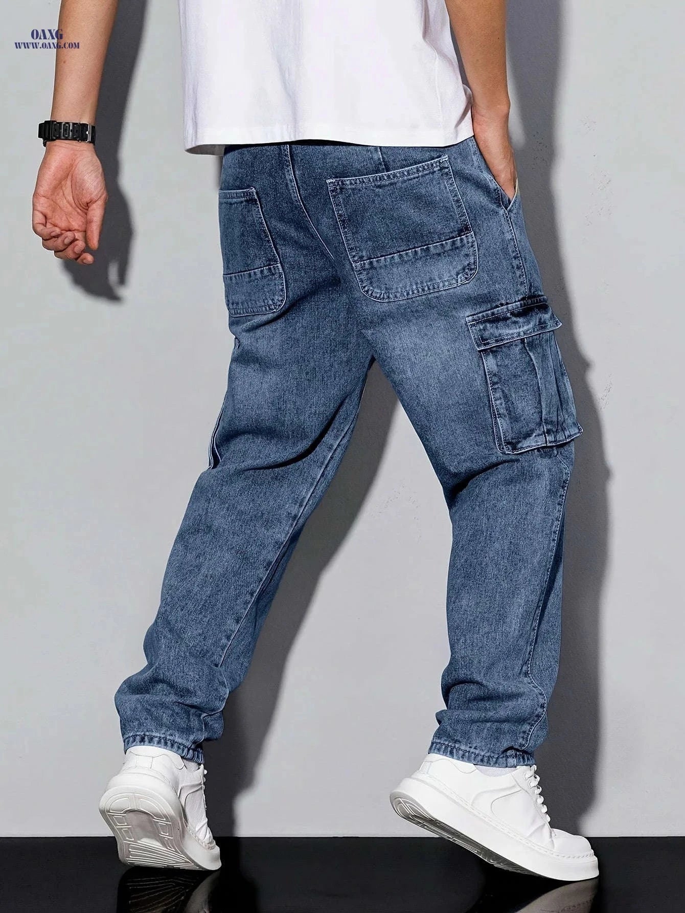 Durable Men's Outdoor Jeans - Multi-Pocket, Machine Washable Cargo Pants   OAXG Peacock Blue / FR S