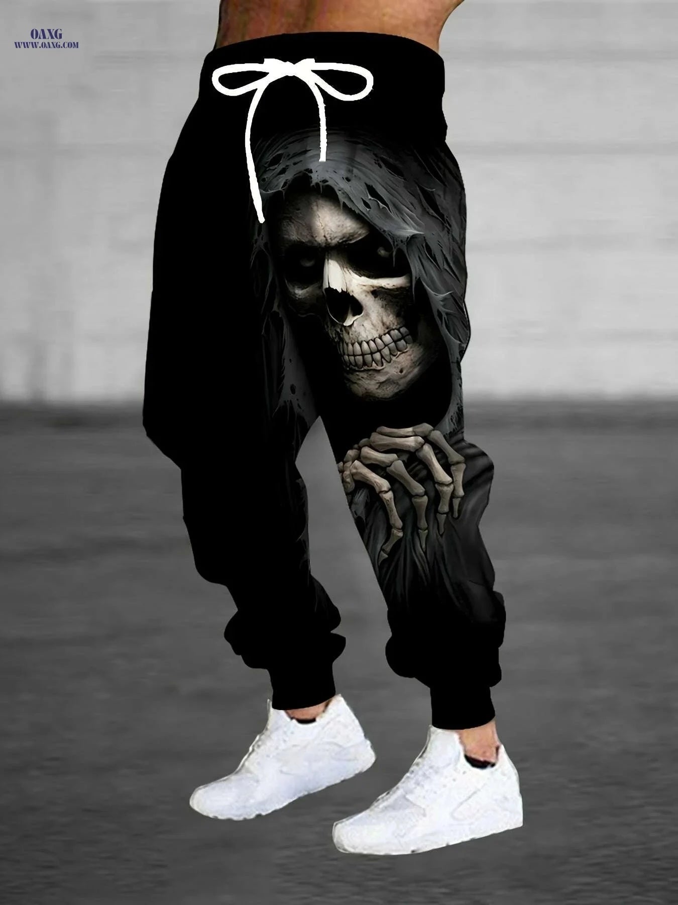 Edgy 3D Halloween Skull Joggers - Full-Length Casual Streetwear for Men   OAXG 