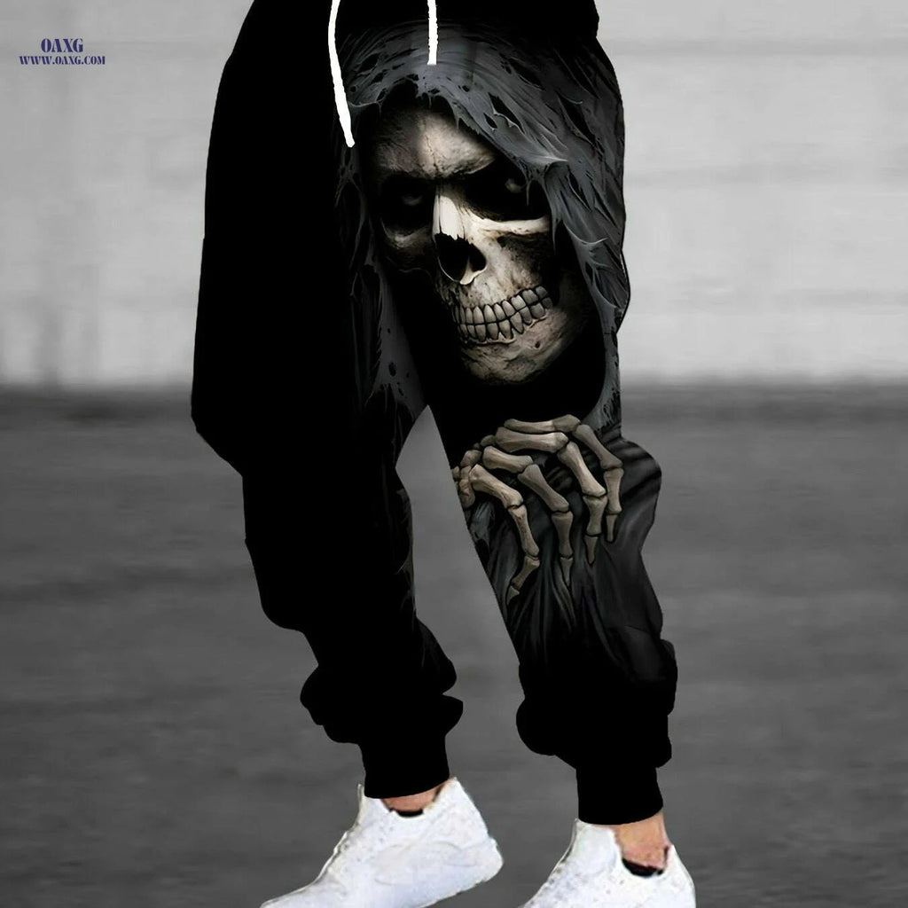 Edgy 3D Halloween Skull Joggers - Full-Length Casual Streetwear for Men   OAXG Mixed Color / S
