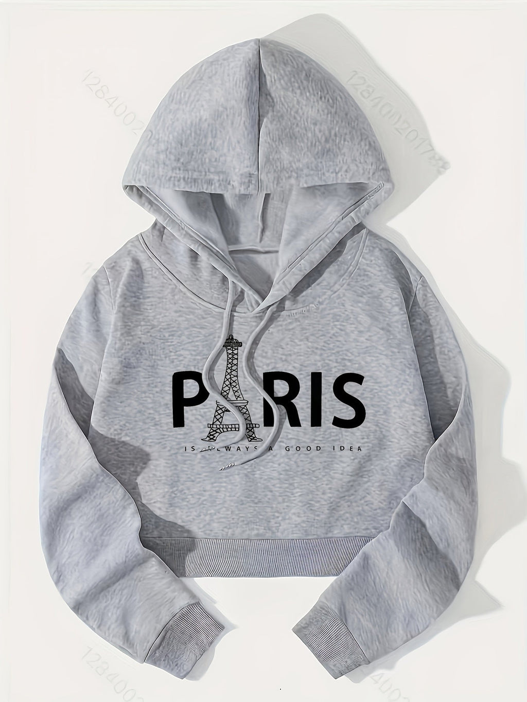 Eiffel Tower & Slogan Graphic Drop Shoulder Drawstring Thermal Lined Hoodie, Women's Long Sleeve Sports Hoodie   OAXG White / S
