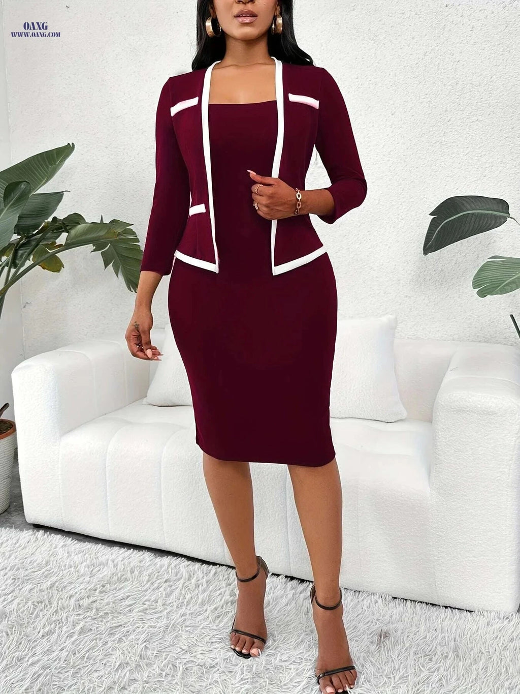 Elegant 2 In 1 Bodycon Dress - Long Sleeve Office Wear for Women   OAXG 