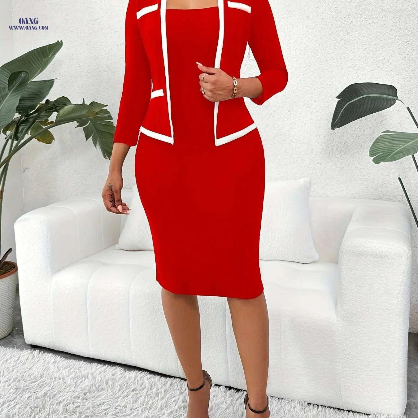Elegant 2 In 1 Bodycon Dress - Long Sleeve Office Wear for Women   OAXG Black / S