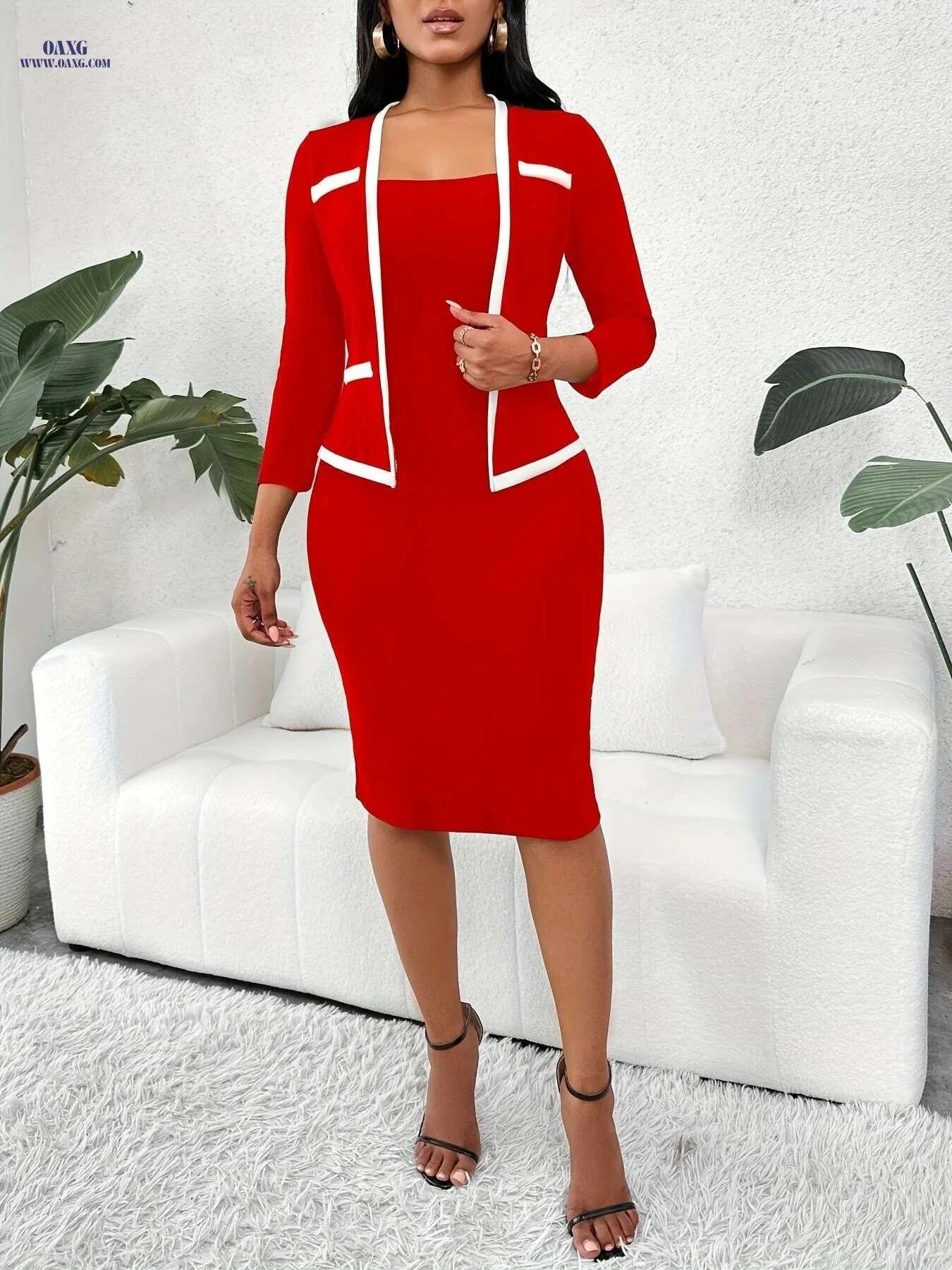Elegant 2 In 1 Bodycon Dress - Long Sleeve Office Wear for Women   OAXG Black / S