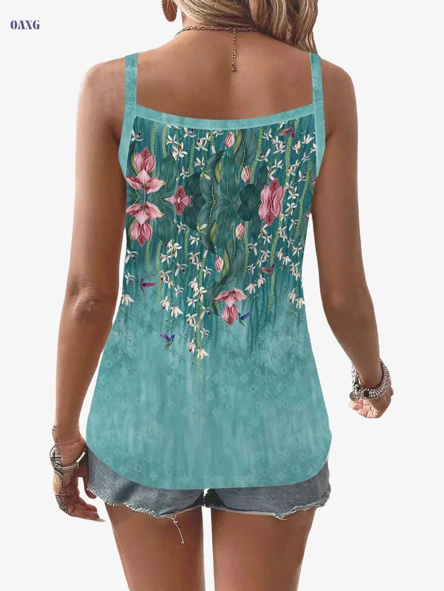 Elegant 3D Floral Print Camisole - Women's Summer Casual Top   OAXG Green / S