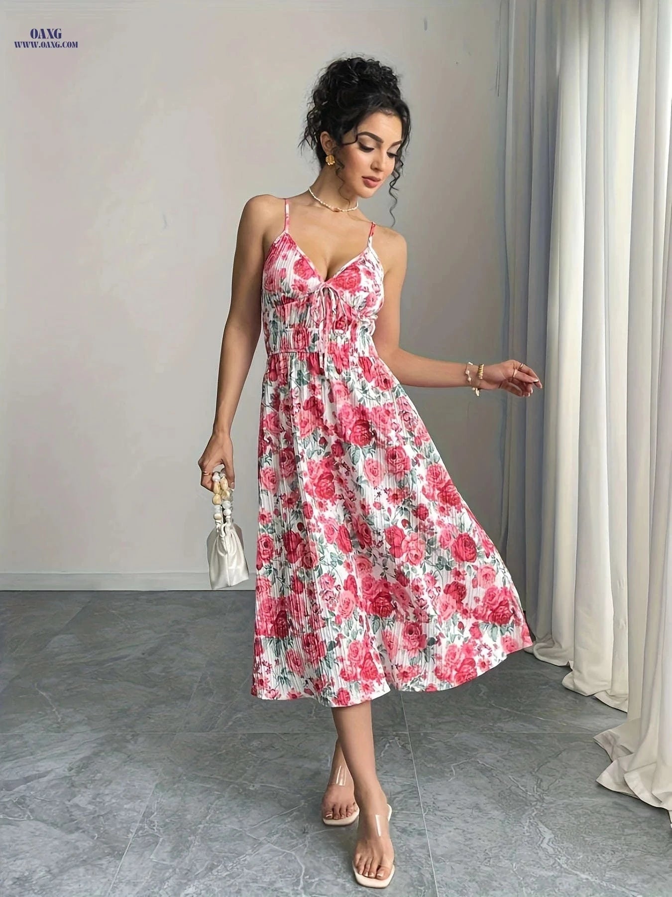 Elegant A-line Backless Midi Dress - Strappy Sleeveless Style   OAXG 