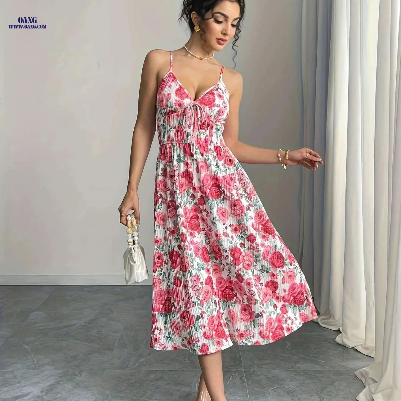 Elegant A-line Backless Midi Dress - Strappy Sleeveless Style   OAXG 