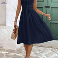 Elegant A-line Backless Midi Dress - Strappy Sleeveless Style   OAXG 