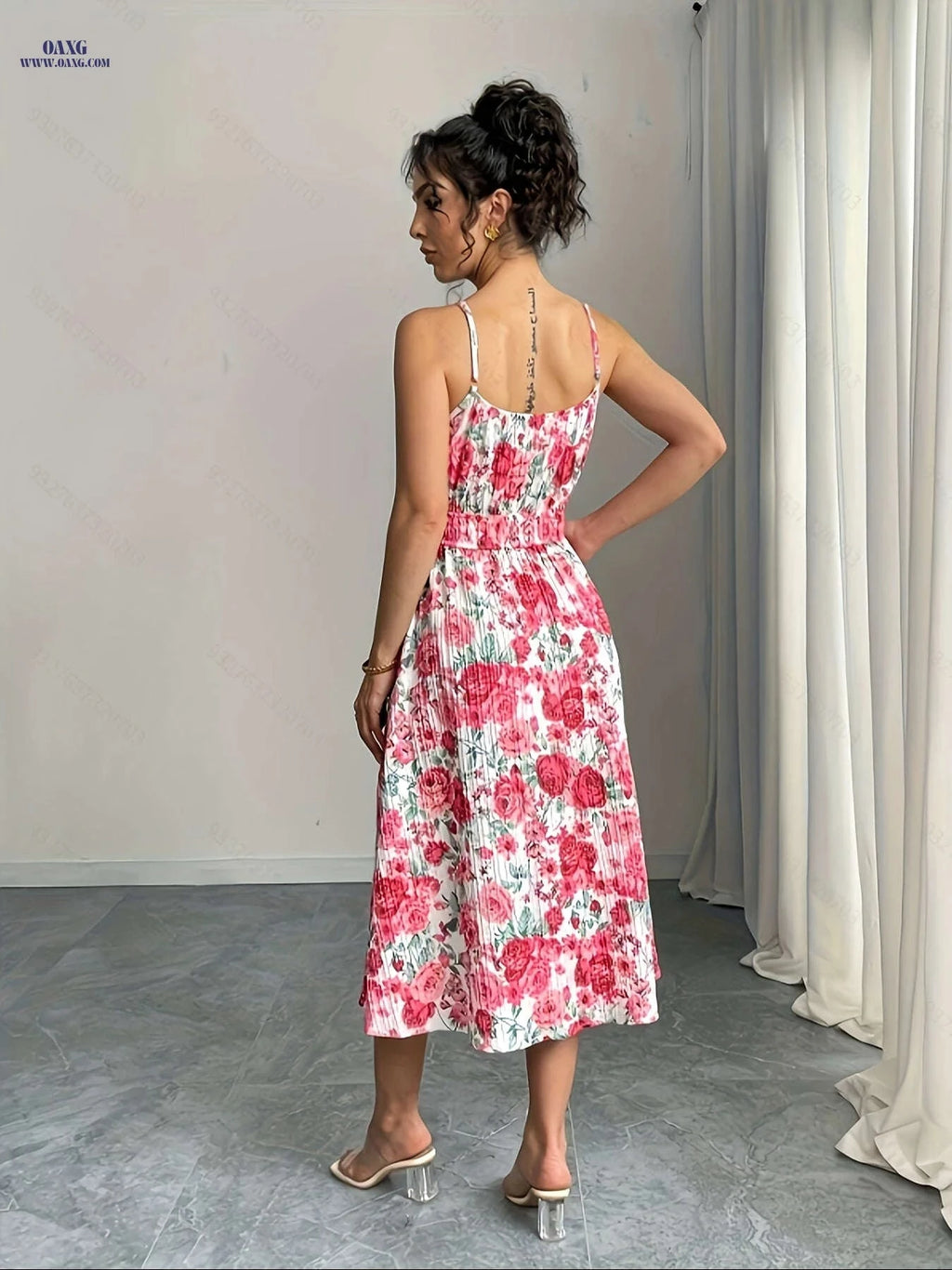 Elegant A-line Backless Midi Dress - Strappy Sleeveless Style   OAXG 