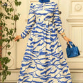 Elegant A-Line Dress with Tassel Tie - Zebra Print, Long Sleeve   OAXG Vibrant Blue / S