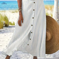 Elegant A-Line Midi Skirt - Split Bodycon, Mid-Rise Style   OAXG 
