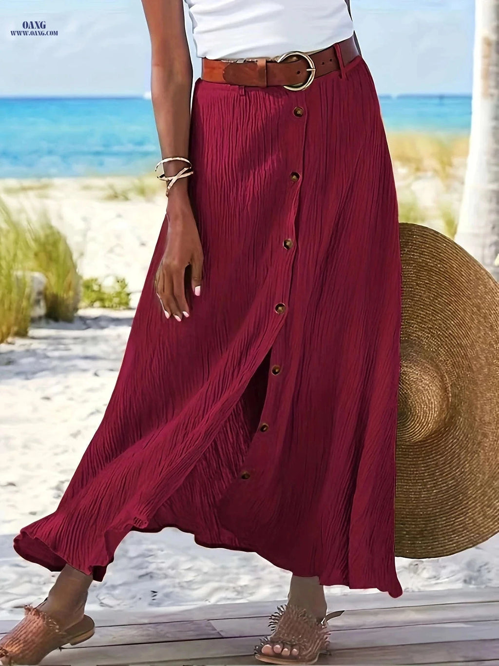 Elegant A-Line Midi Skirt - Split Bodycon, Mid-Rise Style   OAXG 