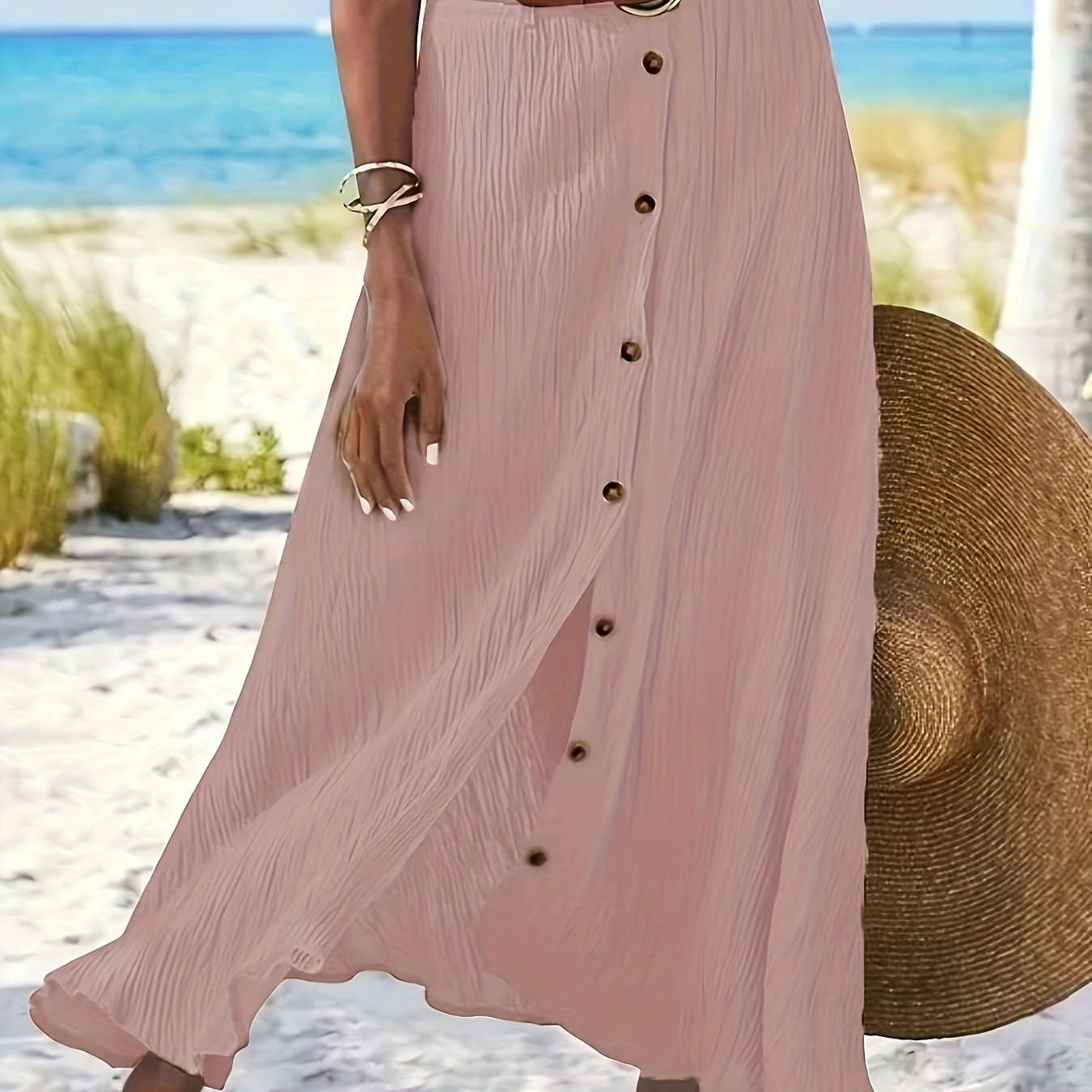 Elegant A-Line Midi Skirt - Split Bodycon, Mid-Rise Style   OAXG 