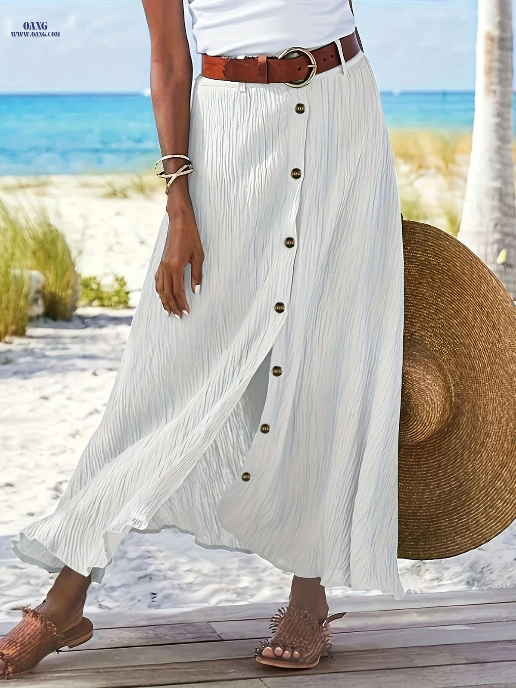 Elegant A-Line Midi Skirt - Split Bodycon, Mid-Rise Style   OAXG 