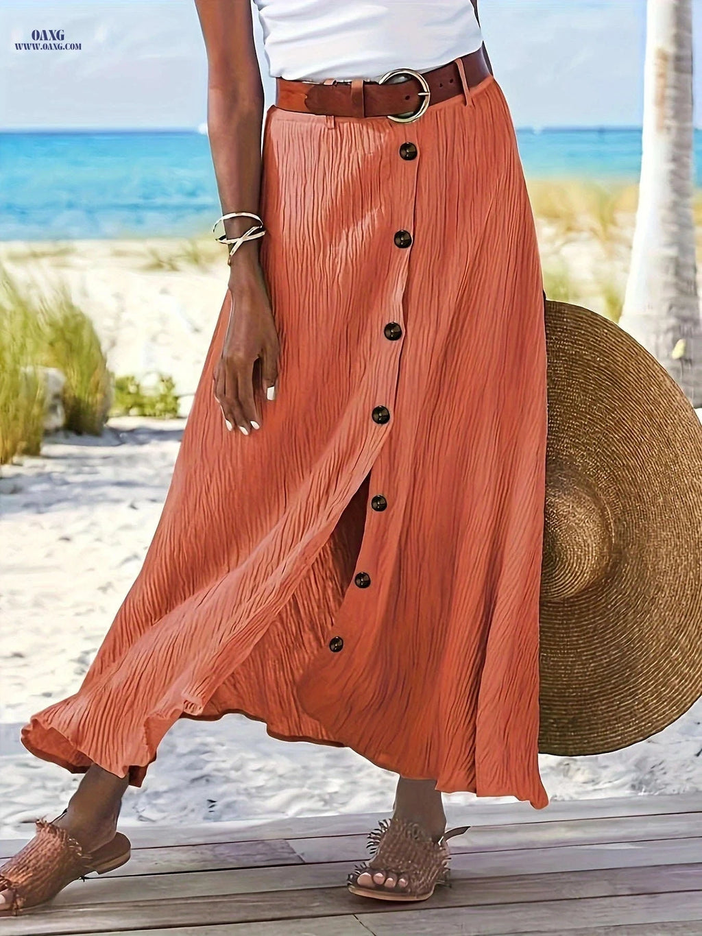 Elegant A-Line Midi Skirt - Split Bodycon, Mid-Rise Style   OAXG 