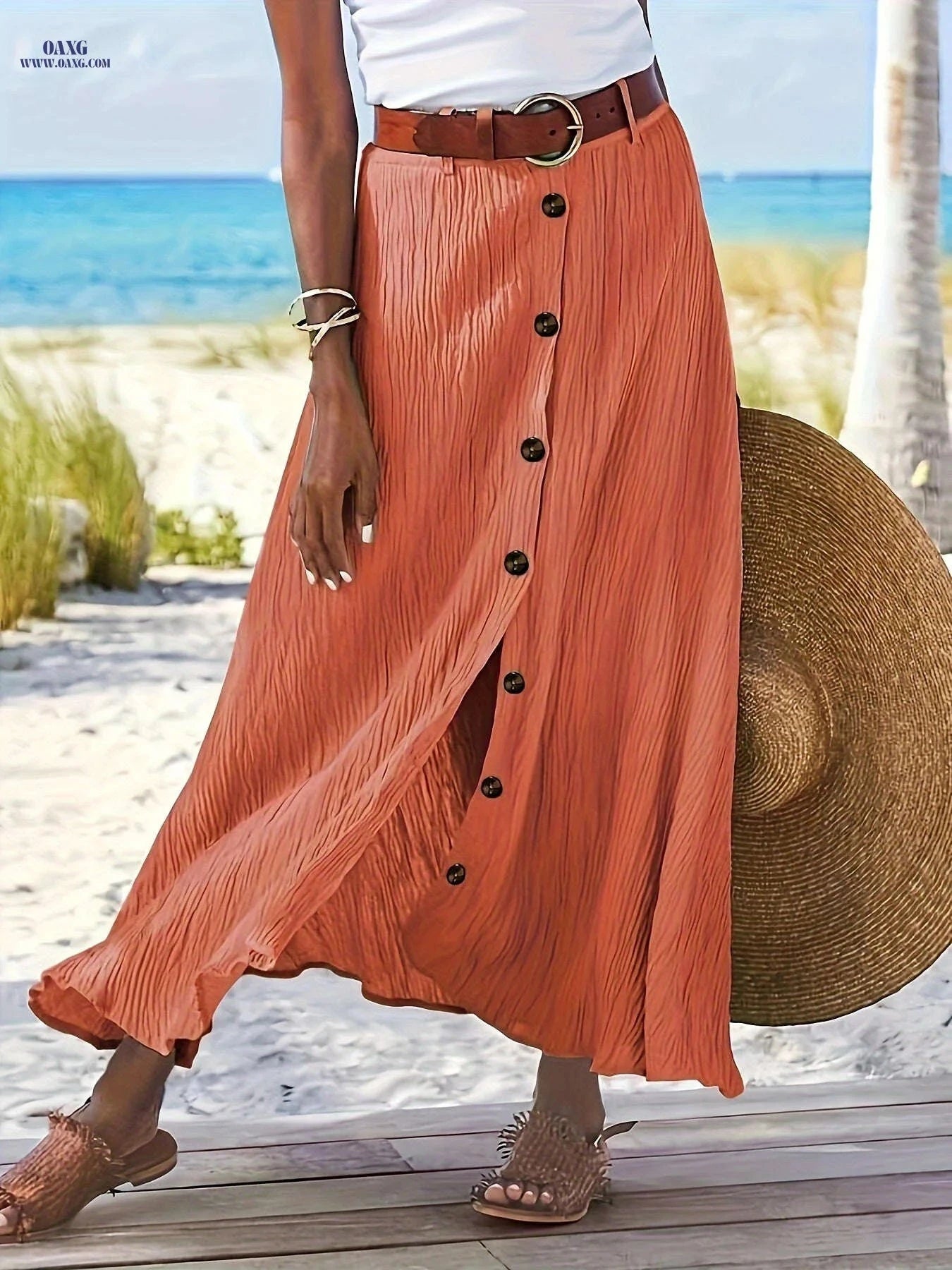 Elegant A-Line Midi Skirt - Split Bodycon, Mid-Rise Style   OAXG 