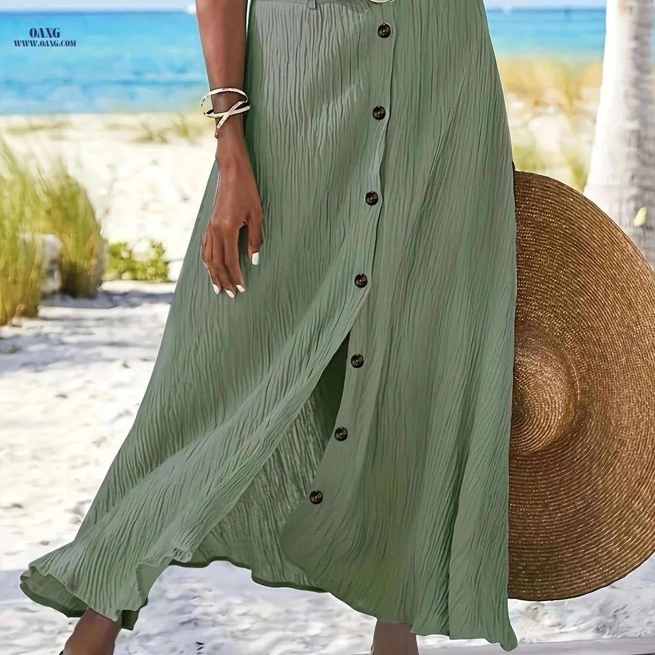 Elegant A-Line Midi Skirt - Split Bodycon, Mid-Rise Style   OAXG 