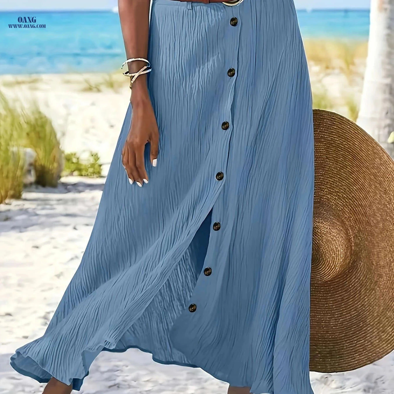 Elegant A-Line Midi Skirt - Split Bodycon, Mid-Rise Style   OAXG 