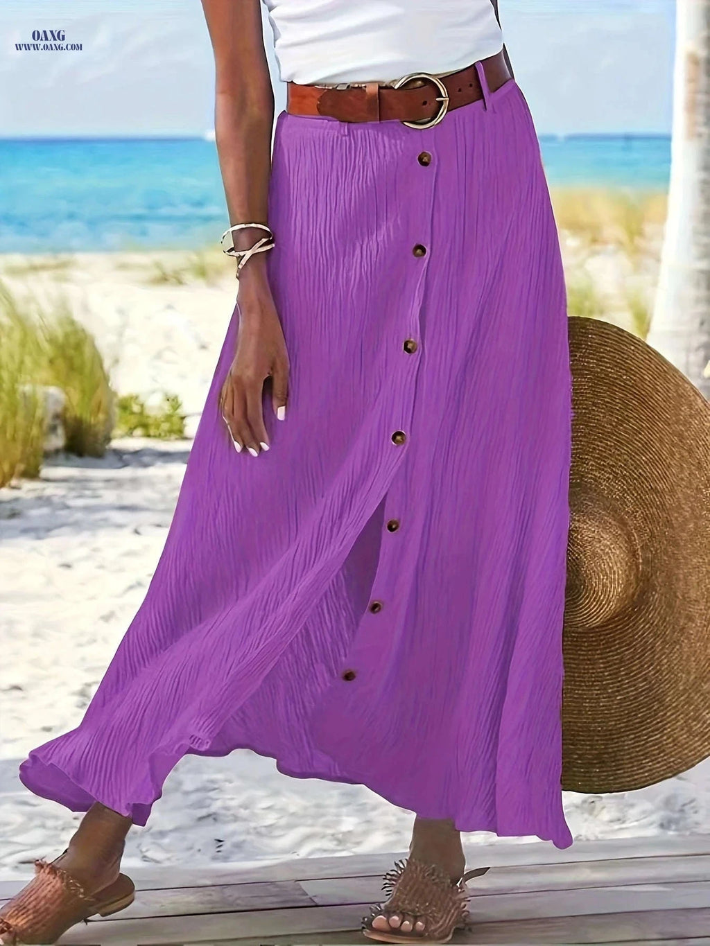 Elegant A-Line Midi Skirt - Split Bodycon, Mid-Rise Style   OAXG 