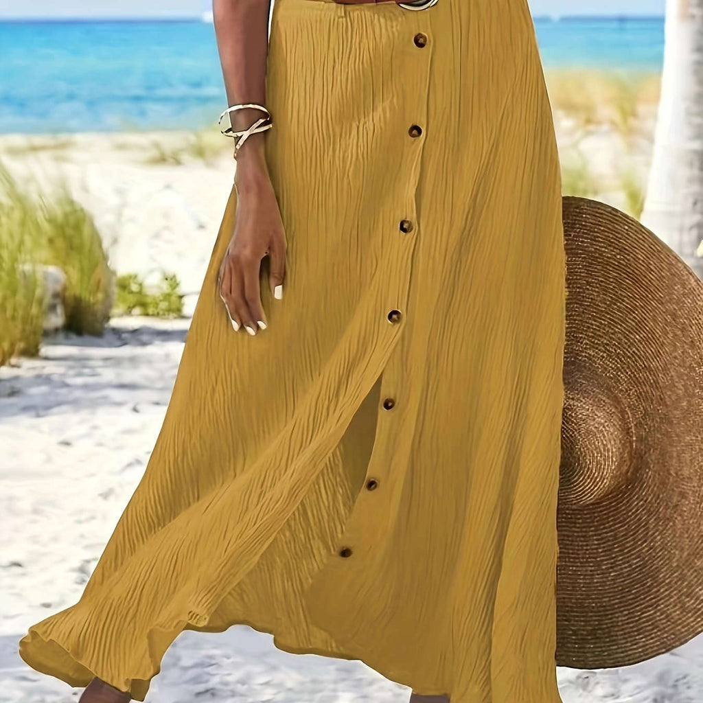Elegant A-Line Midi Skirt - Split Bodycon, Mid-Rise Style   OAXG White / S