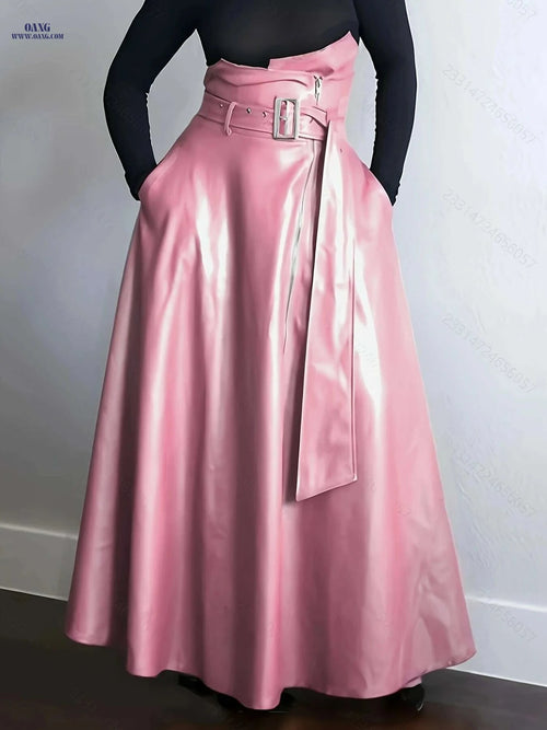 Elegant A-Line Orange High-Waisted Skirt with Zipper Pockets   OAXG 