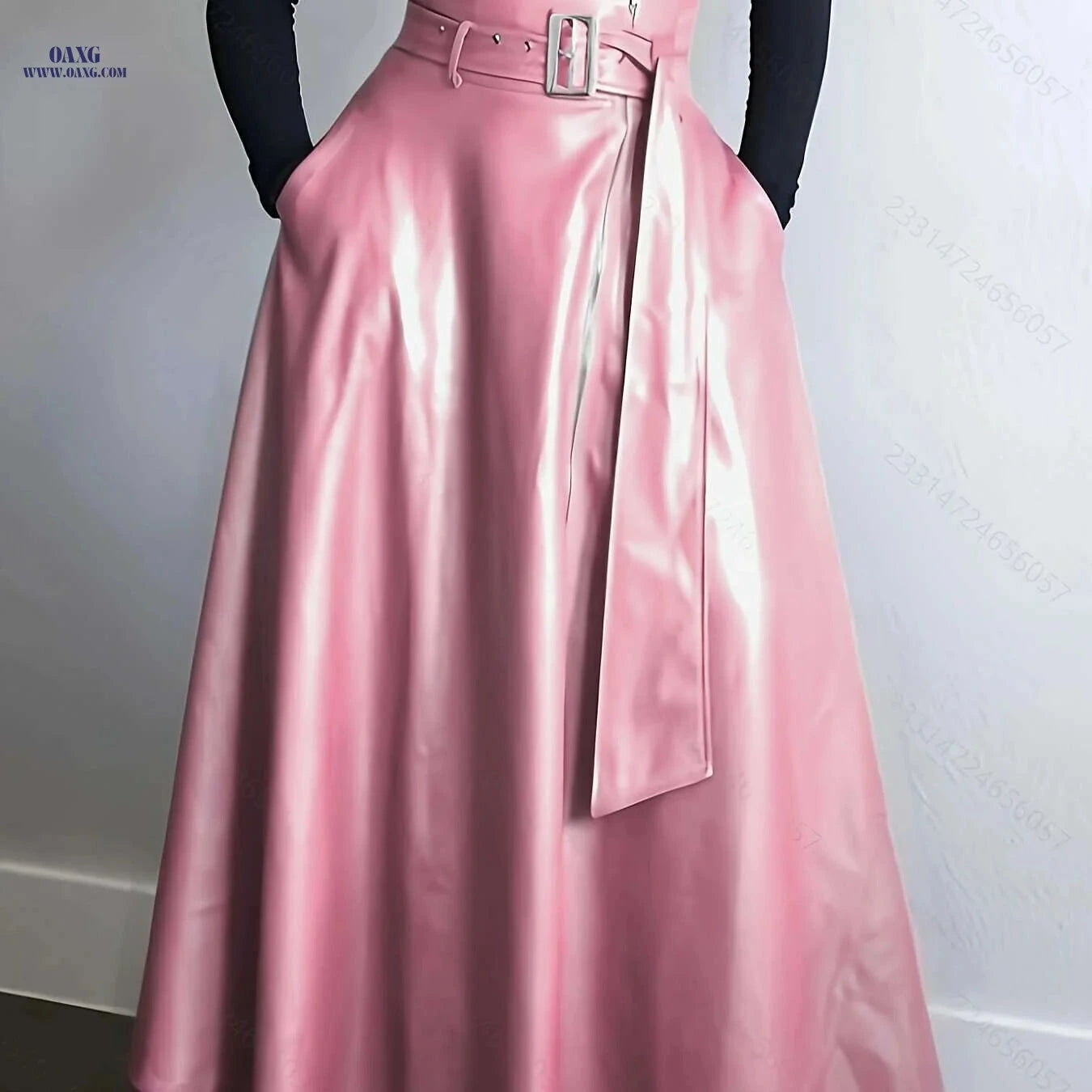 Elegant A-Line Orange High-Waisted Skirt with Zipper Pockets   OAXG 