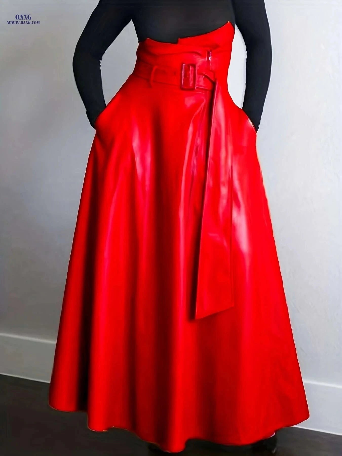 Elegant A-Line Orange High-Waisted Skirt with Zipper Pockets   OAXG Orange / S