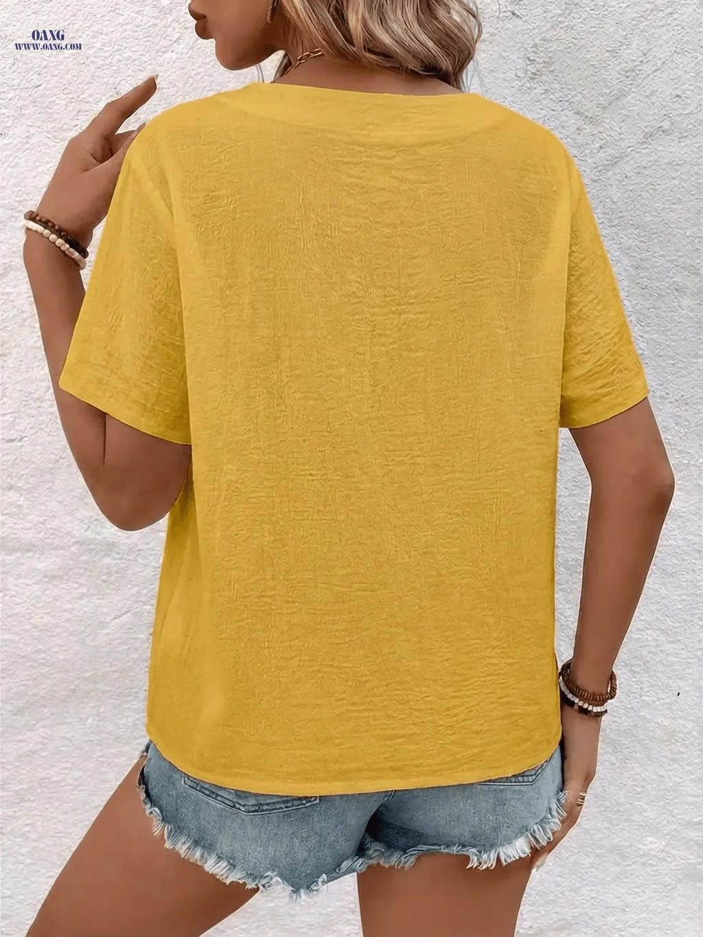 Spring/Summer Women's Top, Abstract Style, Scattered Dandelion Print, Elegant, Mature, Casual, Round Neck, Short Sleeve, Women's Clothing   OAXG Yellow / S