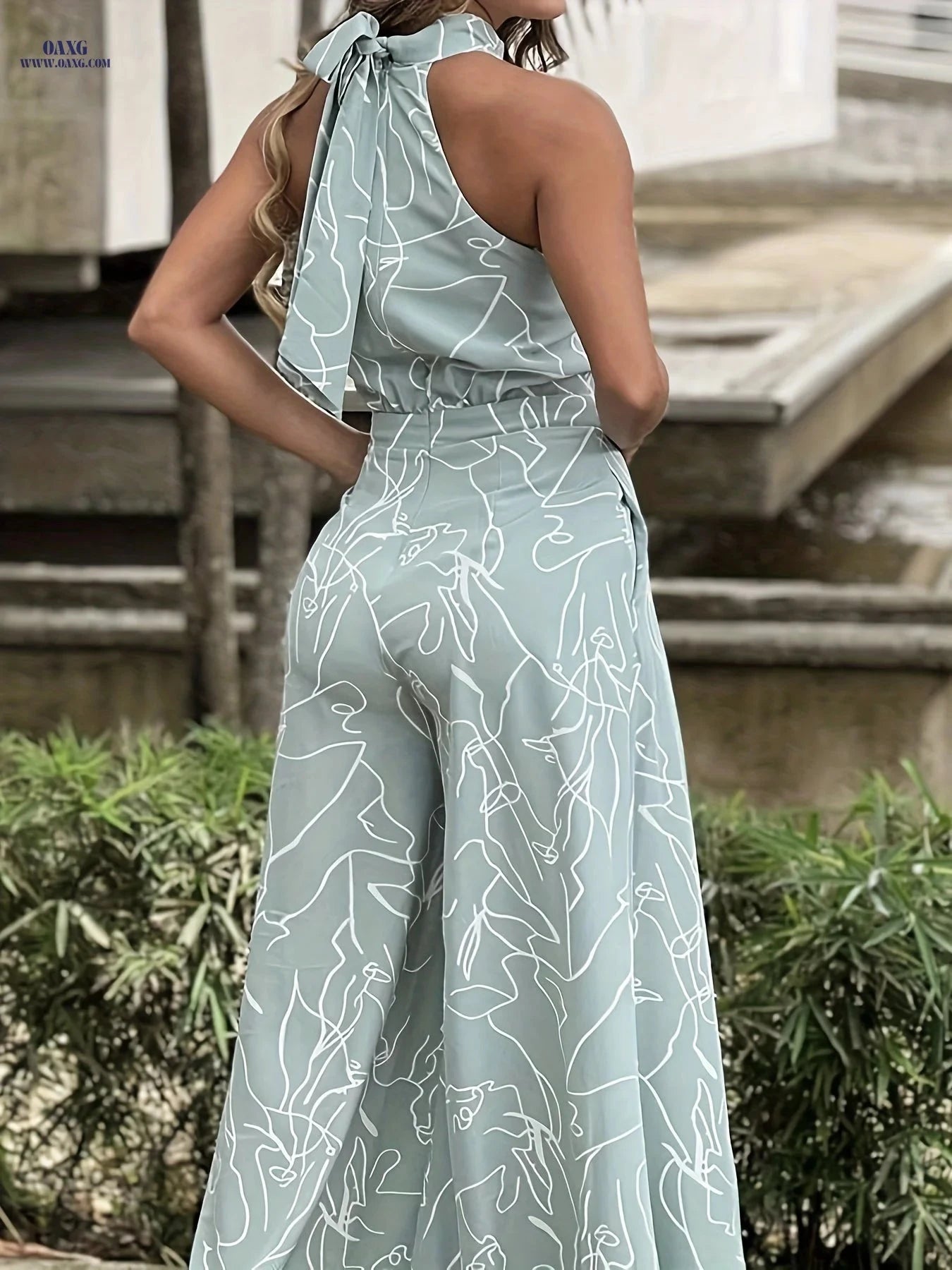 Elegant Abstract Print Wide Leg Jumpsuit - Sleeveless & Flowy Style   OAXG 