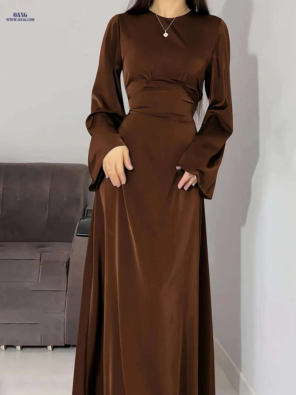 Elegant Arabian Dress - Long Sleeve Satin for Spring/Summer Style   OAXG 