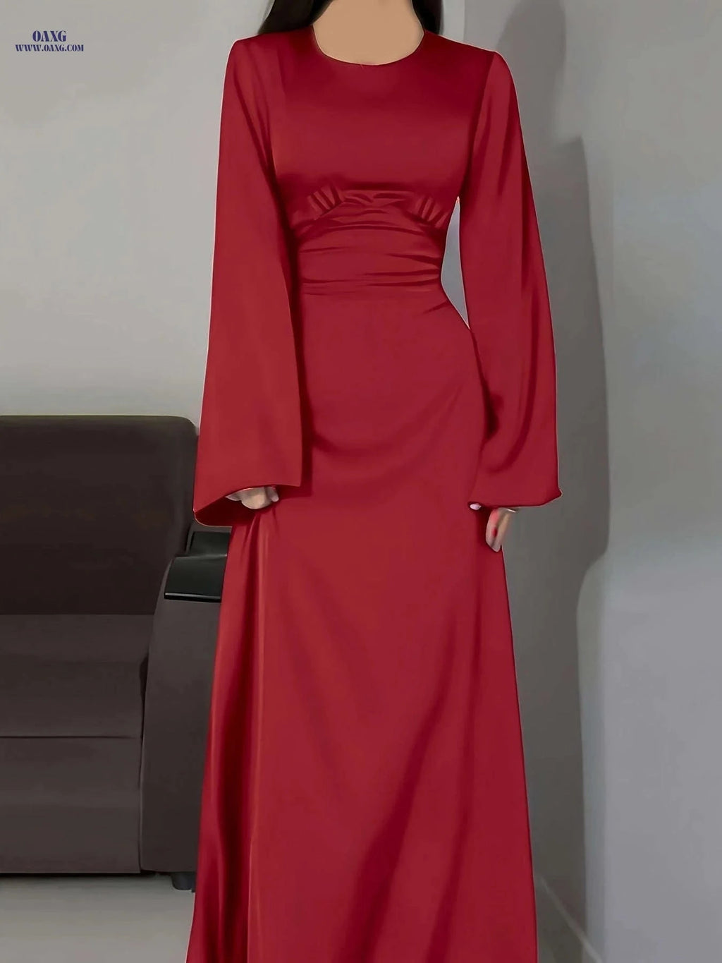 Elegant Arabian Dress - Long Sleeve Satin for Spring/Summer Style   OAXG 