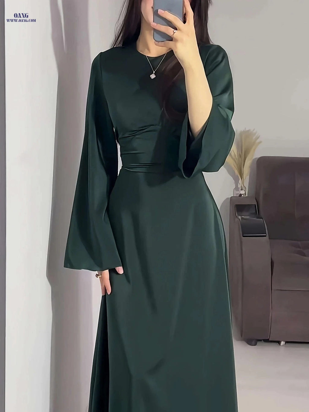 Elegant Arabian Dress - Long Sleeve Satin for Spring/Summer Style   OAXG 