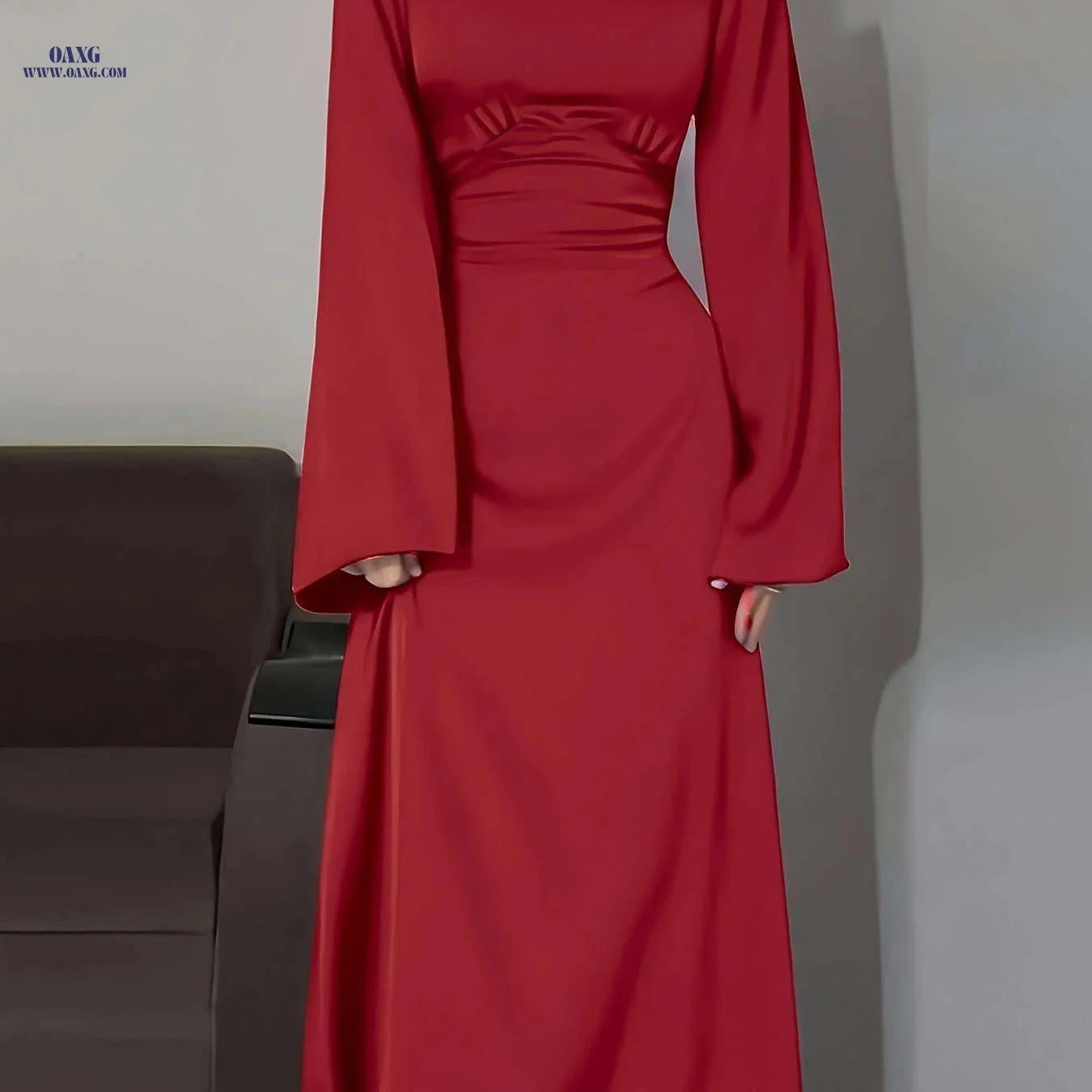 Elegant Arabian Dress - Long Sleeve Satin for Spring/Summer Style   OAXG 