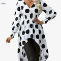 Elegant Asymmetrical Polka Dot Blouse - Long Sleeve V-Neck Top   OAXG 