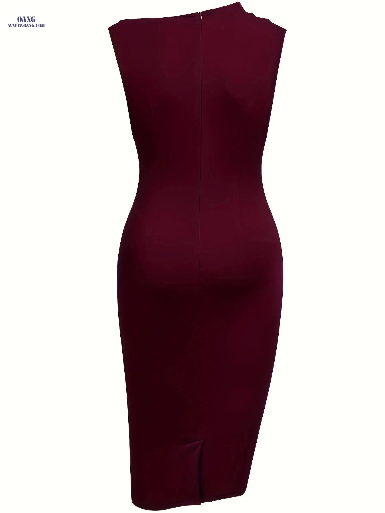 Elegant Asymmetrical Shoulder Dress - Slim-Fit Midi Wedding Gown   OAXG Navy Blue / S