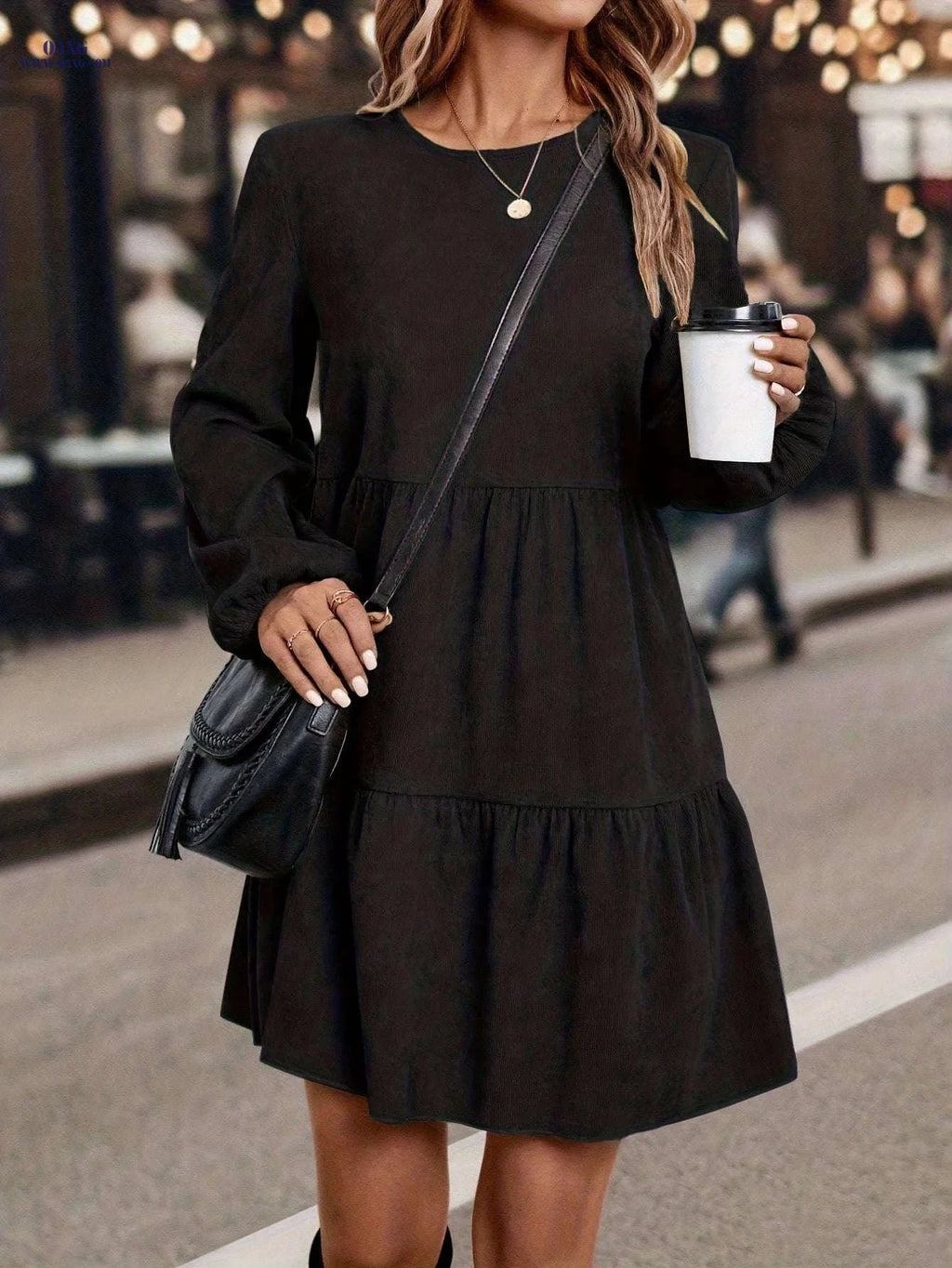 Elegant Autumn Casual Long Dress - Solid Color, Lantern Sleeves   OAXG crimson / S