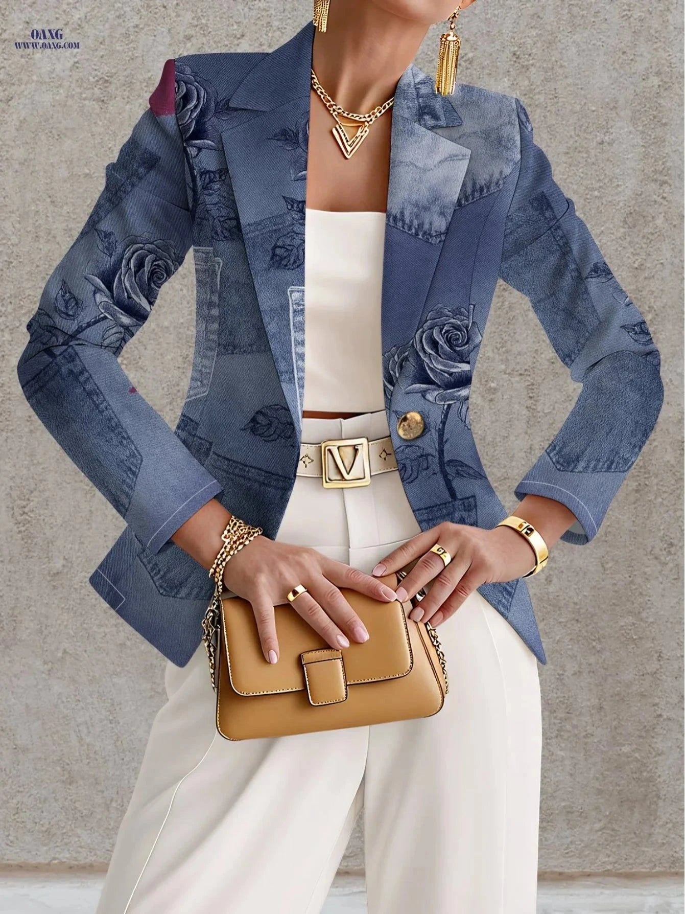 Elegant Autumn Printed Coat - Long Sleeve Casual Women's Outerwear   OAXG Mixed Color / S